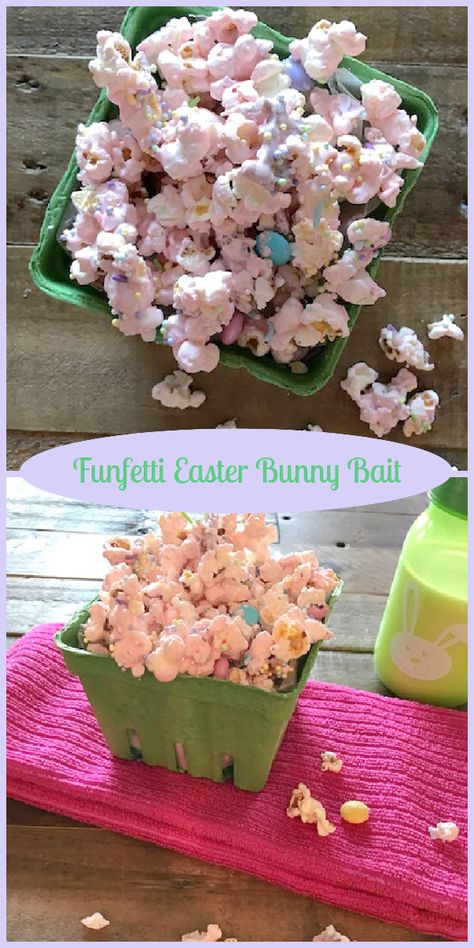 Funfetti Easter Bunny Bait Bunny Bait Recipe, Easter Bunny Bait, Covered Popcorn, Chocolate Covered Popcorn, Easter Food Appetizers, Bunny Bait, Healthy Hacks, Easter Appetizers, Easter Sweets