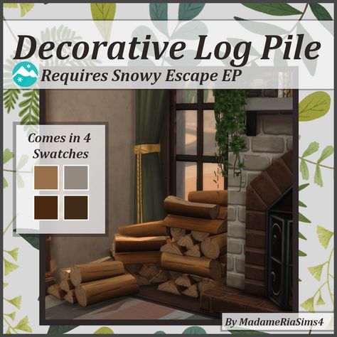 Decorative Log Pile (Snowy Escape) | MadameRia on Patreon Sims 4 Cc Hanging Clothes Patreon, Ts4 Snowy Escape Cc, Snowy Escape Cc, Sims 4 Snowy Escape Cc, Snowy Escape, Sims 4 Cottage, Sims 4 Decades Challenge, Cc Shopping, Sims Houses