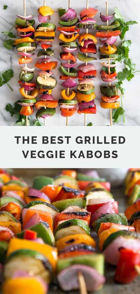 Grilled veggies for fajitas couldn't be easier with this recipe for vegetable kabobs. Summer vegetables on skewers, grilled with a fajita lime marinade seasoning – super flavorful. Plus there are so many ways you can enjoy these! Veggie Kebabs Skewers, Vegetable Kebabs On The Grill, Veggie Kabob Marinade, Grilled Veggies On The Grill, Grilled Veggie Kabobs, Veggie Marinade, Grilled Vegetable Kabobs, Grilled Vegetable Skewers, Lime Marinade