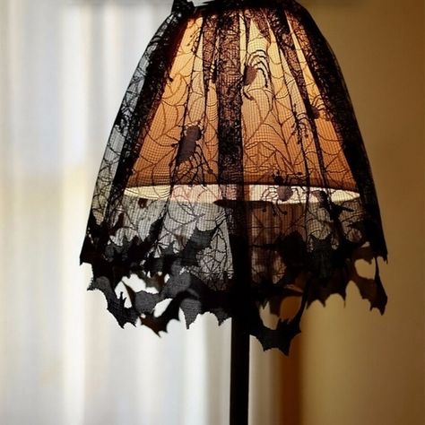 Halloween Decoration Lace Spider web Fireplace Mantle Scarf Lampshade Fireplaces Cloth Curtains Lace Lampshade, Lace Lamp, Halloween Lamps, Diy Halloween Decor, Black Lampshade, Goth Home, Goth Home Decor, Lampe Decoration, Rustic Lamps