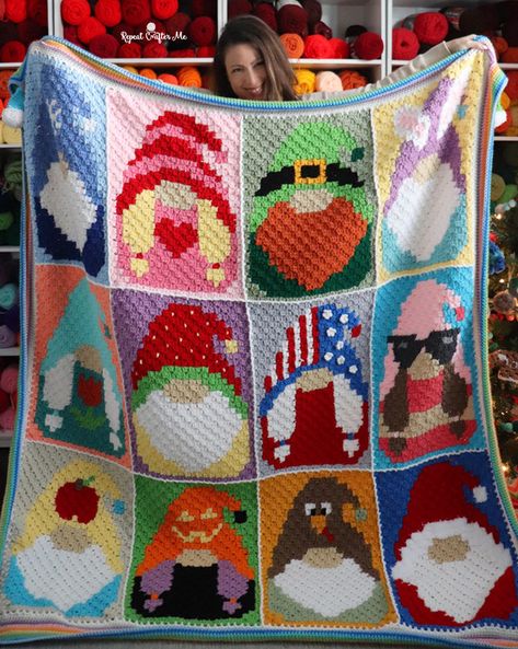 Gnome Blanket, Crochet C2c Pattern, C2c Crochet Pattern Free, C2c Crochet Blanket, Corner Crochet, Repeat Crafter Me, Corner To Corner Crochet, Crochet Santa, Pixel Crochet