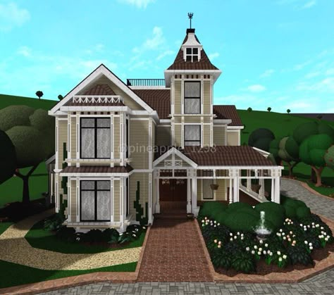 Victorian Bloxburg, Vintage House Exterior, Small Victorian House, Bloxburg Victorian House, Bloxburg Cottage, Vintage Mansion, Roblox Builds, Bloxburg House Builds, Roblox Houses