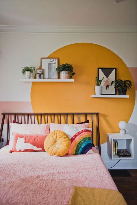 Mustard Paint, Target Art, The Jungalow, Circle Bed, Small Room Makeover, Millenial Pink, Paint Bedroom, Pastel Bedroom, Colourful Living Room Decor