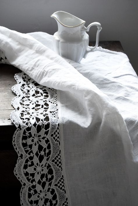 White Linen Aesthetic, Cleaning Vintage Linens, White Vintage Cotton Lace Top, Tablecloth Clothes Vintage Linen, Vintage White Lace Handkerchiefs, White Cottage, Antique Linens, Linens And Lace, Linen Textile