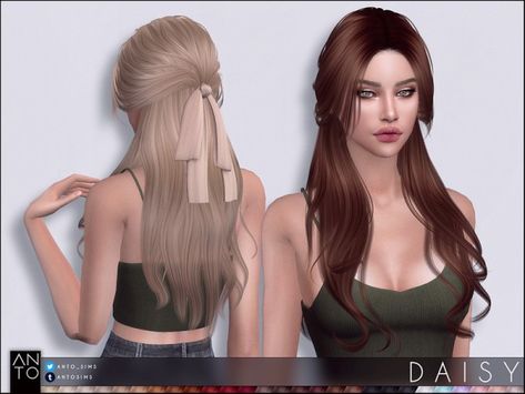 The Sims Resource: Daisy hair by Anto for Sims 4 Mods Sims 4, Female Hairstyles, Sims 4 Tsr, Mod Hair, The Sims 4 Pc, Filmy Vintage, Daisy Hair, Pelo Sims, Intimo Calvin Klein