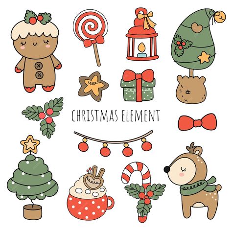 Crismas Stickers, Christmas Gifts Drawing, Crismas Drawings Ideas, Xmas Stickers, Gifts Drawing, Xmas Sticker, Hand Drawn Christmas, Christmas Props, Christmas Vector