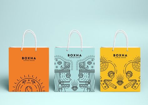 Boxha Coffee House identity by Eme Design Studio » Retail Design Blog Mexican Graphic Design, Coffee Illustrations, Bar Restaurant Design, Architecture Restaurant, Mexican Coffee, Paper Bag Design, Design Café, Coffee Illustration, Promotional Products Marketing