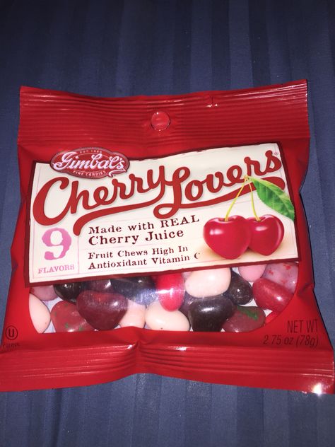 Gimbal's fine candies cherry lovers fruit chews made with real cherry juice nine flavors Fruit Chews, Cherry Juice, Instagram Food, Food Items, Dandy, Chip Bag, New Recipes, Snack Recipes, Juice