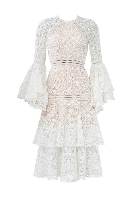 Luxe Dress, Alexis Dress, White Lace Dress, Lace Dress With Sleeves, Rent The Runway, Green Wedding Shoes, Bell Sleeve Dress, Lace Midi Dress, Bridal Inspiration