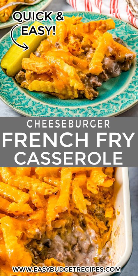 Hamburger French Fry Casserole Recipes, Cheeseburger Fries Casserole, Hamburger And French Fry Casserole, Slow Cooker French Fry Casserole, Cheeseburger And French Fry Casserole, French Fry Hamburger Casserole, Cheeseburger Fry Casserole, Cheeseburger Casserole French Fries, Cheeseburger Casserole With Fries