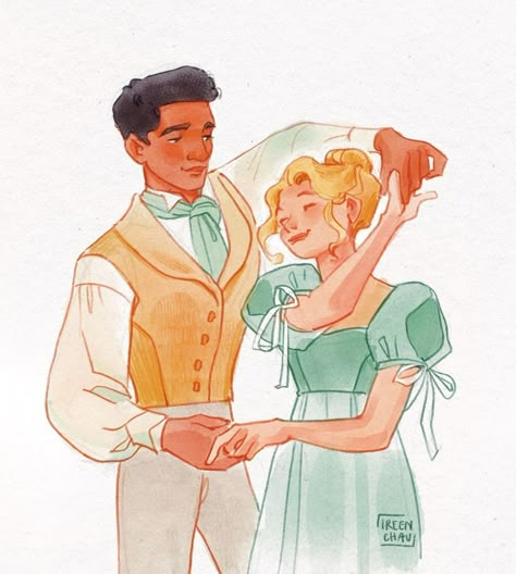 Regency Era Character Design, Regency Character Design, Victorian Character Art, Regency Romance Novels, Dancing Drawing, Profile Drawing, Cottagecore Art, Clean Romance