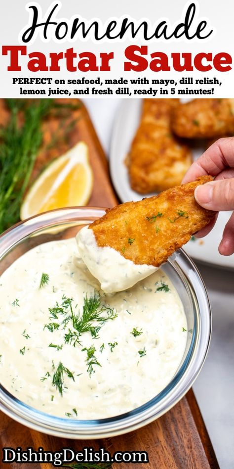 Easy Tartar Sauce Recipe Tar Tar Sauce Recipe, Tater Sauce Recipe, Cajun Tartar Sauce Recipe, Gluten Free Fish Sticks, Tatar Sauce, Easy Tartar Sauce, Dill Relish, Tartar Sauce Recipe, Oven Fried Fish