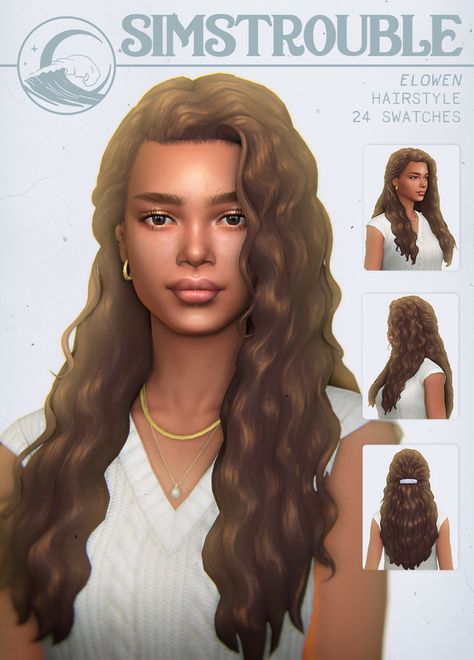 Elowen Hairstyle (2 Versions) by simstrouble | simstrouble Sims Long Hair Cc, Sims Cc Hair Curly, Sims Curly Hair Cc, Sims 4 Long Curly Hair, Long Hair Cc Sims 4, Sims 4 Curly Hair Maxis Match, Sims 4 Sulani Cc, Sims 4 Cc Hair Curly, Sims 4 Curly Hair