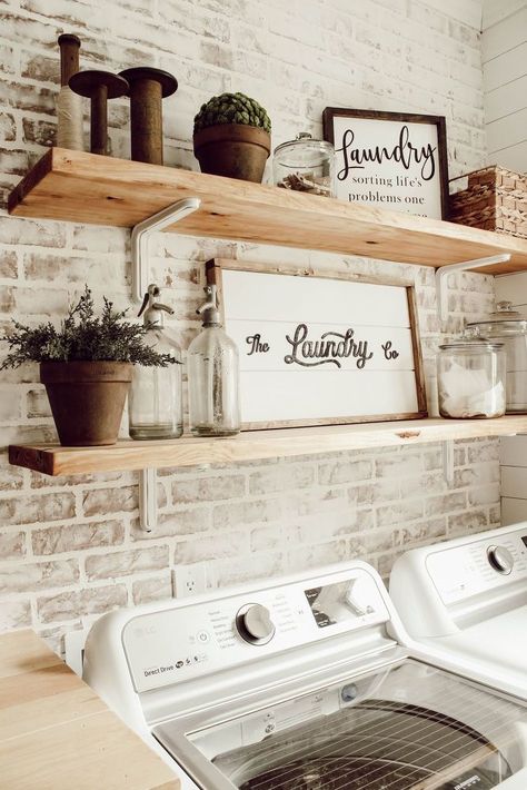 Diy Faux Brick Wall, Faux Brick Wall, Diy Laundry Room, Laundy Room, Laundry Room Wall, Vintage Laundry Room, Laundry Room Wall Decor, Dream Laundry Room, Faux Brick Walls