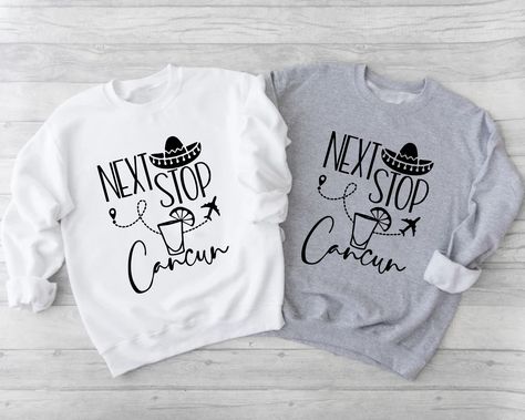 "Next Stop Cancun Sweatshirt, Cancun Lover, Cancun Vacation Shirt, Mexico Sweatshirt, Matching Family Tees, Cancun Holiday, Cancun Trip Sweat How to Order T-shirt  1-        Please, check and review all photos 2-        Please choose your t-shirt style and size 3-        Please choose your t-shirt color 4-        Click add to cart. 5-        Please click the \"\"Proceed to Check Out\"\" button. Product and Washing  Solid Colors are %100 cotton. Heathers are %52 cotton %48 polyester. Wash the  in Cancun Vacation Shirts Ideas, Cancun Trip Shirts, Mexico Vacation Shirts, Trip Italy, Cancun Vacation, Vacation Tshirts, Travel Tshirt, Cancun Trip, Mexico Trip