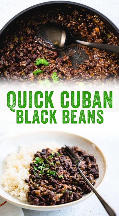 These quick Cuban black beans and rice use canned beans as a shortcut: but they're full of big flavor! Here's how to make Cuban black beans at home. #blackbeans #beans #cuban #rice #healthy #recipe #mealprep #vegetarian #vegan #glutenfree #plantbased Cuban Black Beans And Rice, Cuban Rice And Beans, Cuban Rice, Rice Healthy, Cuban Black Beans, Rice And Beans Recipe, Black Beans And Rice, Black Bean Recipes, Cooking Dried Beans