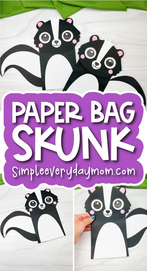 Skunk Craft, Preschool Camping Activities, Paper Bag Puppet Craft, Bag Puppet, Puppet Craft, Animal Themes, Creative Thinking Skills, Paper Bag Crafts, Kids Craft Supplies