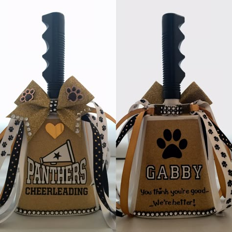 Spirit noise maker cowbell. #cowbell #cheerleading #noisemaker #vinyl @cricut  Create Out Loud brand 10 inch cow bell Cheerleading Noise Makers, Noise Makers Cheerleading, Homecoming Noise Makers, School Spirit Noise Makers, Cheer Competition Noise Makers, Diy Cowbells For Football, Cow Bells Football, School Spirit Cowbells, Cheer Cowbell Ideas