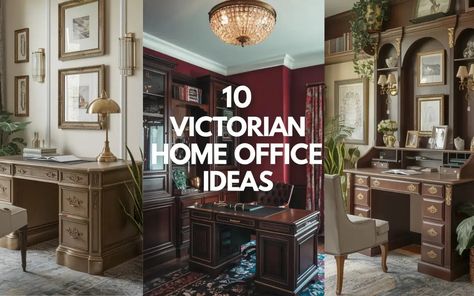 20 Timeless Victorian Hallway Ideas - Home with Ava Victorian Office Aesthetic, Victorian Study Room, Victorian Hallways, Victorian Homes Exterior Colors, Victorian Hallway Ideas, Victorian Home Exterior, Victorian Study, Hallways Ideas, Victorian Office