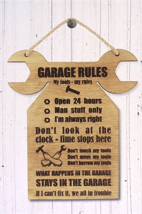 Rustic Workshop, Man Cave Rules, Workshop Decor, Wood Garage, Grandfather Birthday, Rules Poster, Wooden Garage, Unique Gifts For Dad, Man Cave Wall Art