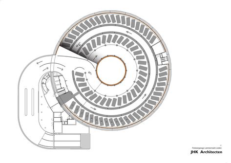 Image 14 of 16 from gallery of Lammermarkt Parking Garage / JHK Architecten. -1 Floor Plan Site Plan Architecture, Car Park Design, Parking Plan, Car Ramp, Parking Building, Circular Buildings, Plan Architecture, Cladding Design, Parking Solutions