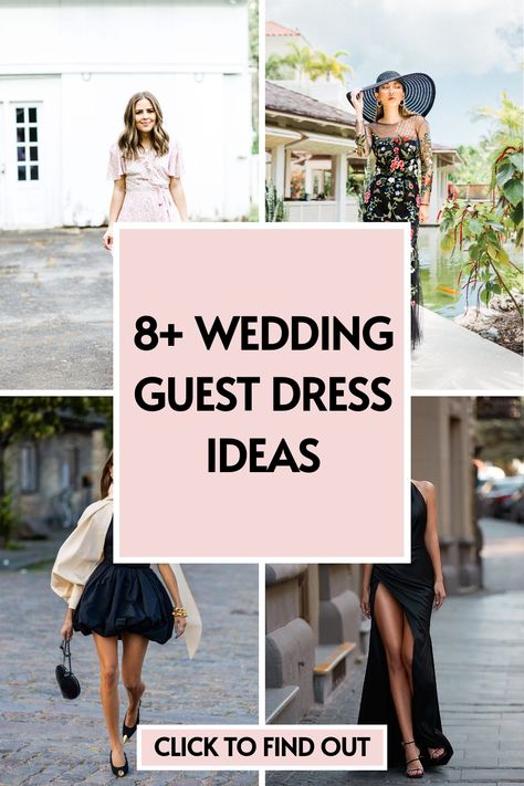 Collage of stylish wedding guest dresses with text overlay: "8+ Wedding Guest Dress Ideas". Wedding Guest Dress Inspiration, Wedding Guest Dress Ideas, Guest Dress Wedding, Elegant Wedding Guest Dress, Wedding Guest Looks, Green Goddess, Dress Wedding Guest, Guest Dress, Guest Outfit