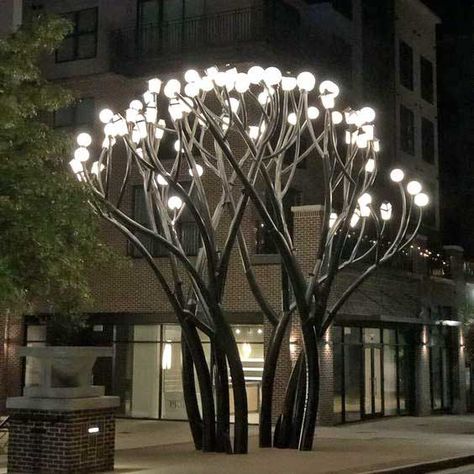 Large Stainless Steel Tree Sculpture With Light - salestatue Hotel Sculpture, Modern Outdoor Fountains, Landscape Sculpture, Stainless Steel Sculpture, Garden Spheres, Memorial Statues, Metal Sculpture Wall Art, Rock Sculpture, Stainless Steel Mirror