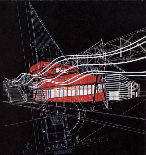 Bernard Tschumi. A+U 216 September 1988: 54 Bernard Tschumi, Architecture Design Process, Deconstructivism, Architecture Graphics, Model Drawing, Architecture Student, Architecture Presentation, Architecture Sketch, Abstract Expressionist