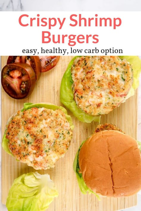 Shrimp Burgers, Shrimp Burger, Slender Kitchen, Crispy Shrimp, Seafood Recipes Healthy, Healthiest Seafood, Easy Seafood, Shrimp Dishes, Burger Recipes