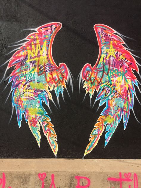 Angel Wings Graffiti, Wings Graffiti, Angel Party, Graffiti Room, Skatepark Design, Pop Art Tattoos, San Angelo, Wings Art, Graffiti Wall Art