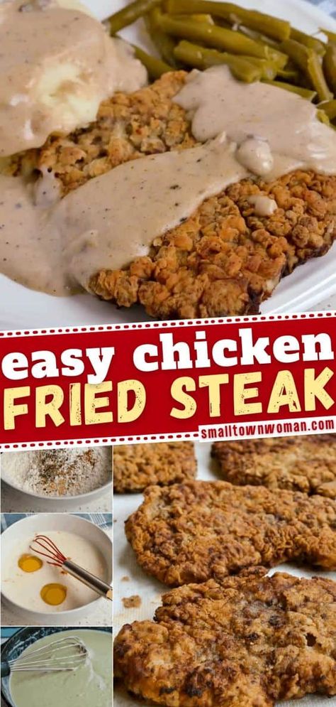 The ultimate comfort food you should make for dinner tonight! This chicken fried steak recipe is a delectable southern classic with tender cube steak double breaded, fried, and smothered in a creamy flour and milk based gravy made from the drippings. Make this chicken recipe for later! Easy Chicken Fried Steak, Tender Cube Steak, Chicken Fried Steak Easy, Fried Cube Steaks, Beef Cube Steak Recipes, Steak With Gravy, Beef Cubed Steak, Chicken Fried Steak Recipe, Fried Steak Recipes