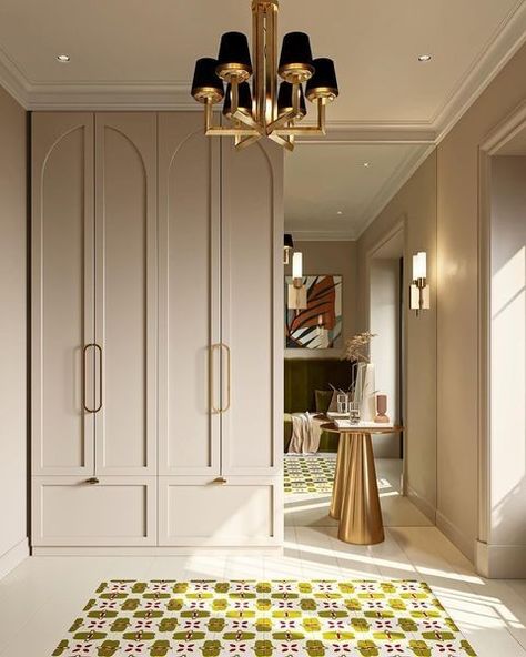 French Wardrobe Design, Living Room Wardrobe Ideas, Mirror Next To Tv, Pretty Flooring, Classic Closet Design, Art Deco Dressing Room, Wardrobe Shutter Design, French Closet, Wall Decor Trends