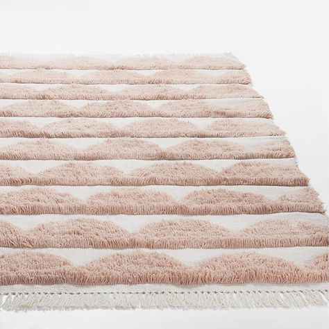 Oulu Kids Handwoven Pink and White Scallop Textured Kids Performance Rug with Fringe 4x6 + Reviews | Crate & Kids Girls Bedroom Rug, Nursery Rugs Girl, Pink And Green Nursery, Ivory Throw Blanket, Boho Nursery Girl, Boys Rug, Girls Rugs, Nursery Room Design