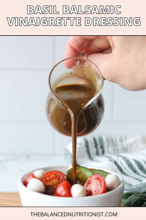 Make your salad come to life with this basil balsamic vinaigrette dressing. I'm convinced it s the best balsamic vinaigrette because it’s creamy and sweet with a rich taste of basil. This easy recipe is perfect for anyone who wants to quickly add lots of flavor to their salads. Basil Olive Oil, Balsamic Vinaigrette Dressing, Power Bowls, Lunch Bowl, Balsamic Dressing, Vinaigrette Dressing, Lunch Meal Prep, Balsamic Vinaigrette, Vegetarian Paleo