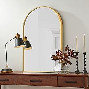 JAWGLOW Arched Mirror, 38"X26" Bathroom Vanity Mirror for Wall, Arched Bathroom Mirror for Wall Décor with Metal Frame for Bedroom, Entryway, Living Room, Gold Arch Mirror On Dresser, Dressing Room Black, Arched Bathroom, Stand For Bedroom, Dresser Decor Bedroom, Arched Floor Mirror, Bedroom Dressing Room, Mirror With Stand, Bedroom Dressing