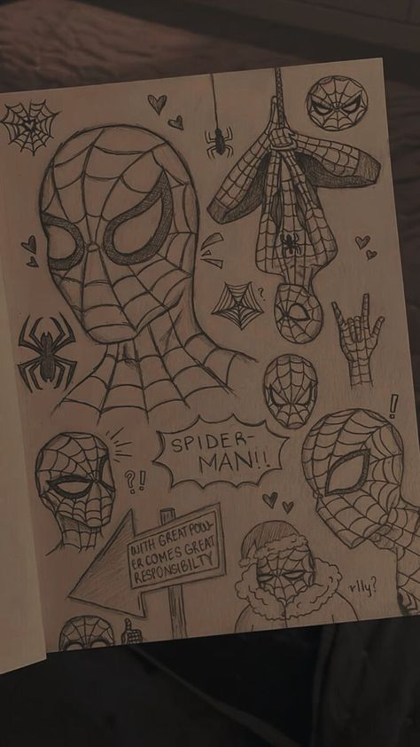 Spiderman Aesthetic Drawing, Notebook Sketches Aesthetic, Spider Man Drawing Sketches, Spiderman Drawings, Spiderman Sketches, Easy Graffiti Drawings, Spiderman Drawing, Spiderman Theme, Spiderman Art Sketch