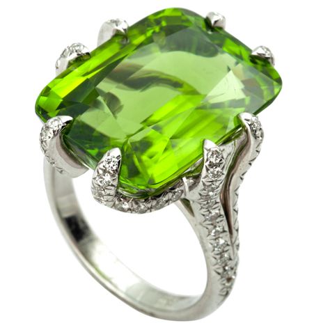 Peridot and Diamond Ring via http://www.1stdibs.com/jewelry/rings/cocktail-rings/peridot-diamond-ring/id-j_89975/ Peridot Cocktail Ring, Peridot Jewelry, Colored Stone, August Birthstone, Bling Rings, I Love Jewelry, August Birth Stone, Ring Diamond, Gorgeous Jewelry