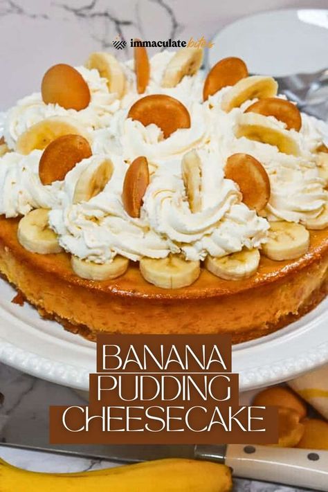 Enjoy Banana Pudding Cheesecake: Creamy cheesecake with banana pudding, fresh bananas, on a buttery crust. Pure heaven in every bite! Banana Pudding Cheesecake Recipe, Instant Banana Pudding, Vanilla Wafer Crust, Banana Cream Pudding, Pudding Cheesecake, Banana Pudding Cheesecake, Wafer Cookies, Banana Slice, Vanilla Wafers