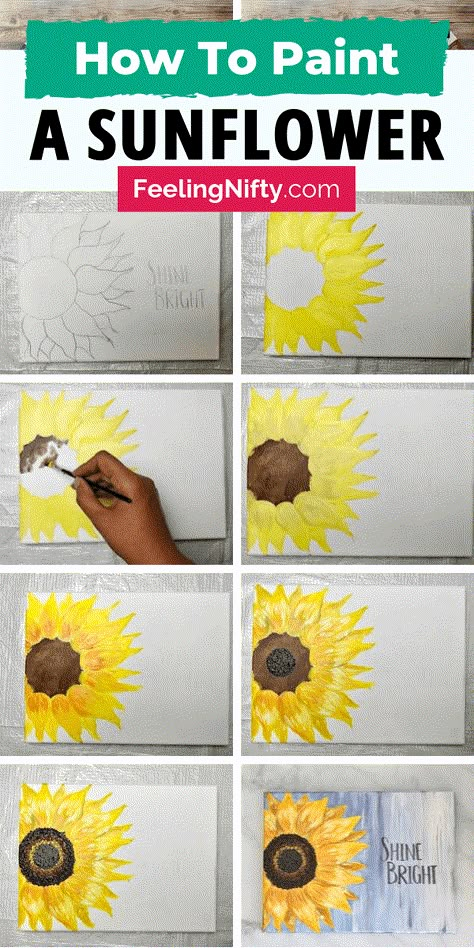 How to Paint a Sunflower - Learn to Paint for Beginners Series Paint A Sunflower, Paint Sunflower, Sunflower Canvas, Canvas Painting Tutorials, Simple Canvas Paintings, Easy Canvas Art, Cute Canvas Paintings, Learn How To Paint, Soyut Sanat Tabloları