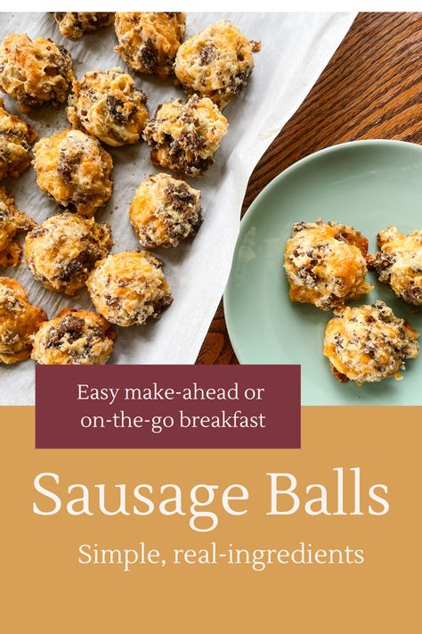 Easy make-ahead or on-the-go breakfast sausage balls. Real ingredients and simple to make, you will want to add these to your regular breakfast rotation. Sausage Balls Breakfast, Protein Sausage Balls, Dairy Free Sausage Balls, Healthy Sausage Balls, Sausage Breakfast Balls, Breakfast Sausage Balls, Breakfast Rotation, Breakfast Meatballs, Cheese Sausage Balls