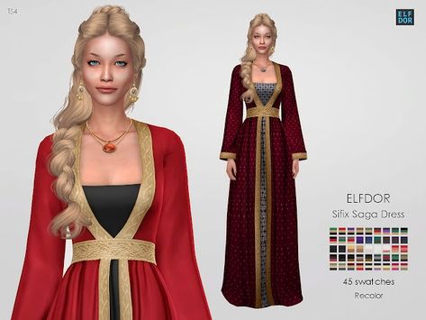 Sifix Saga Dress RC - ELFDOR Sims 4 Royal Cc, Sims Medieval, Luxurious Dresses, Medieval Clothes, Pelo Sims, Sims 4 Cc Folder, Sims 4 Dresses, Ladies Gown, Sims4 Clothes