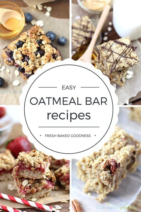 Easy Oatmeal Bar recipes that are kid-tested and can totally be substituted for packaged snack bars. Delicious and nutritious!! A healthy breakfast or snack idea. #suburbansimplicity #baking #oatmealbars #bakedoatmeal Oatmeal Bar Recipes, Homemade Oatmeal Bars, Easy Oatmeal Bars, Oatmeal Bar, Oatmeal Bars Recipes, Nourishing Recipes, Snacks Easy, Midday Snack, Easy Oatmeal