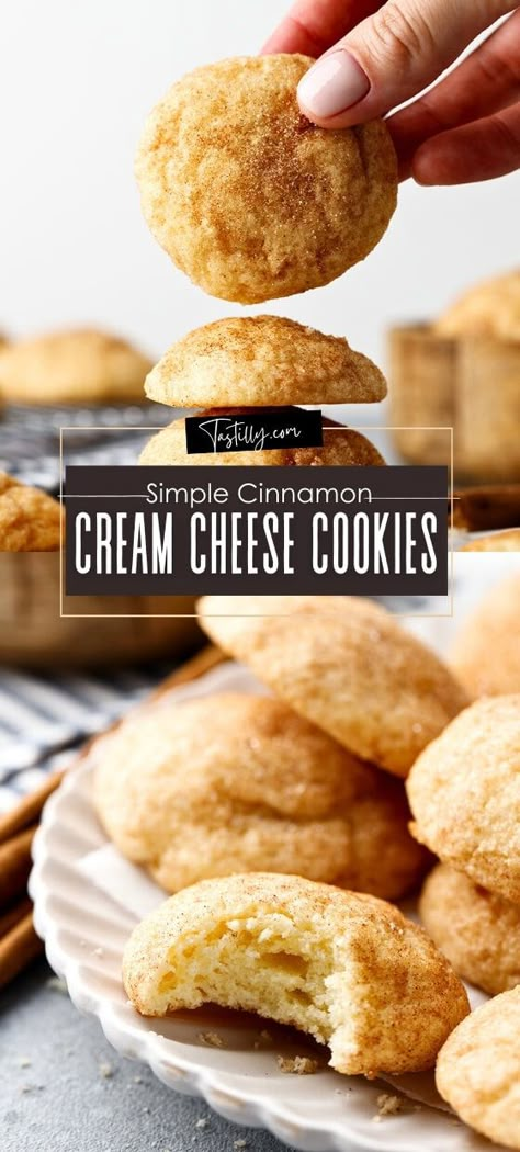 15-Min Prep: Simple Cinnamon Cream Cheese Cookies - Tastilly Cream Cheese Cinnamon Cookies, Cinnamon Cream Cheese Cookies, Dessert Using Cream Cheese, Recipes With Cream Cheese, Keto Shortbread, Sourdough Cookies, Crumbl Copycat, Cheese Cookies Recipe, Cream Cheese Cookie Recipe