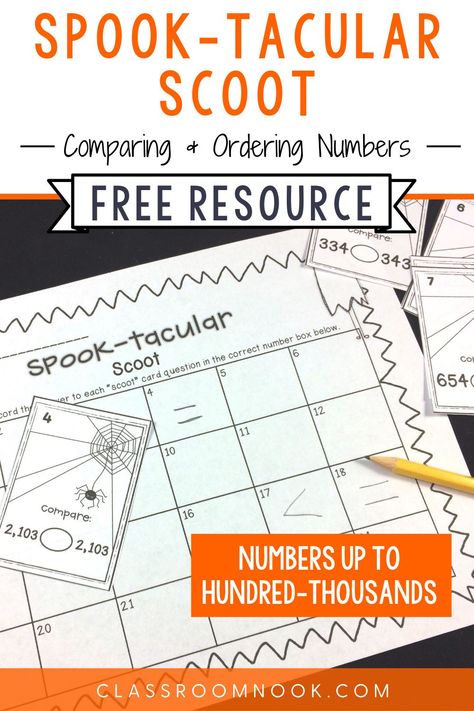 Halloween Games Upper Elementary, Comparing Numbers Game, Fourth Grade Halloween Activities, Halloween Math Activities 4th Grade, Comparing And Ordering Numbers, Halloween Learning Activities, Halloween Math Games, Stem Bins, October Math