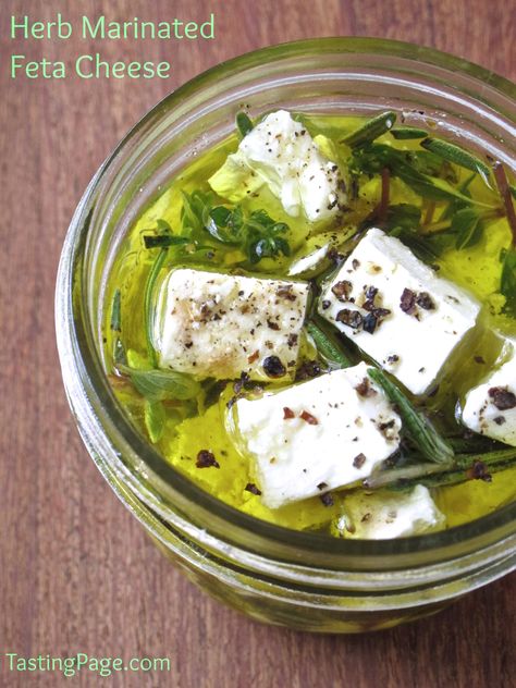 herb marinated feta cheese Cheese Marinade, Marinated Feta, Gluten Free Party, Marinated Cheese, Feta Cheese Recipes, Rosemary Sage, Marinated Olives, Gluten Free Appetizers, Sauteed Shrimp