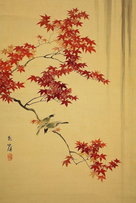 Japan Maple Tree, Japanese Maple Wallpaper, Japanese Maple Tree Aesthetic, Japanese Maple Drawing, Japanese Maple Tree Painting, Chinese Tree Art, Japanese Maple Tree Drawing, Chinese Tree Drawing, Japanese Maple Painting