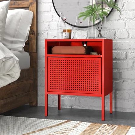 Steelside™ Zander Metal Nightstand | Wayfair Unique Night Stands, Maximalist Nightstand, Fun Bedside Tables, Fun Nightstands, Trendy Nightstands, Floor Nightstand, Orange Nightstand, Cool Nightstand, Colorful Nightstand