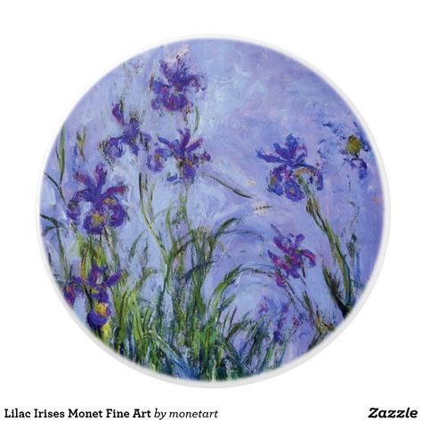 Lilac Irises Monet Fine Art Ceramic Knob Monet Iris, Decorated Plates, Monet Art, Vintage Knobs, Ceramic Knobs, Oil Painting Reproductions, Iris Flowers, Animal Skulls, Painting Reproductions