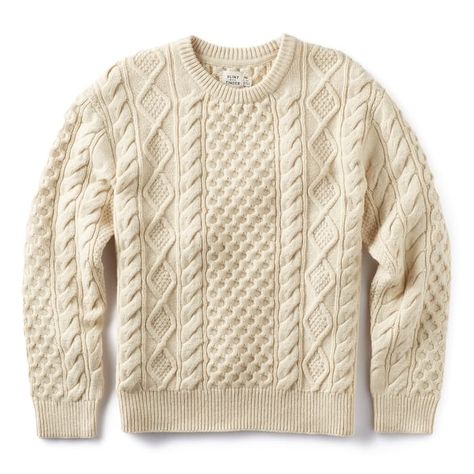 Aran Cable Knit Crewneck Sweater Aran Wool Sweater, Cable Knit Sweater Outfit, Boy Closet, Flint And Tinder, Men's Closet, Cold Weather Fits, Sweater Inspiration, Crew Neck Sweaters, Knit Sweater Outfit