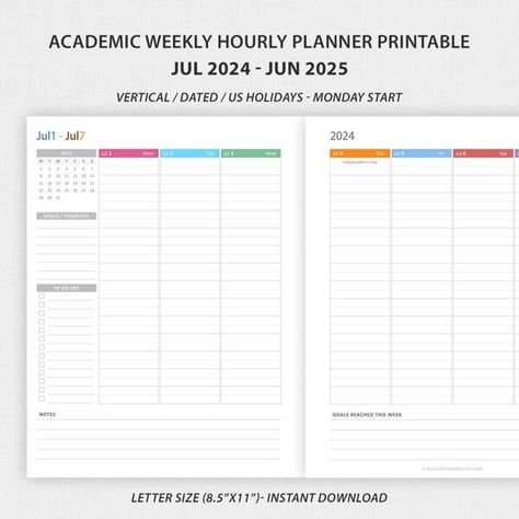 2024 - 2025 Academic Weekly Planner Printable Planner Setup Ideas, Homeschool Student Planner, Best Planners For Moms, Weekly Academic Planner, Free Planner Pages, Student Weekly Planner, Monthly Printable, Student Planner Printable, Digital Weekly Planner